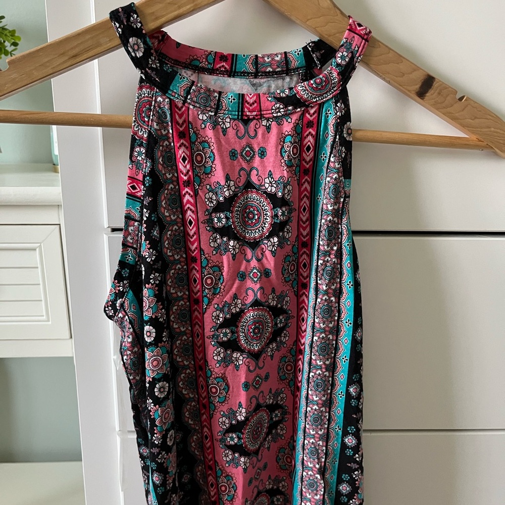 Bohemian Pink and Teal Sleeveless Top